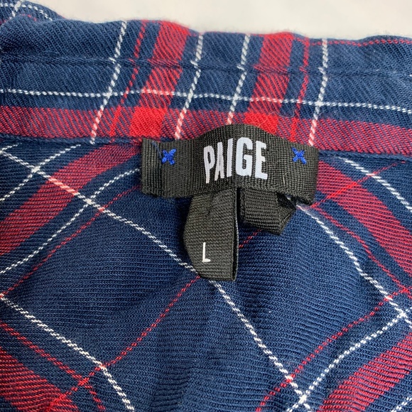 Paige Mya Shirt Dark Ink Blue Red Button Up Blouse - Picture 8 of 8